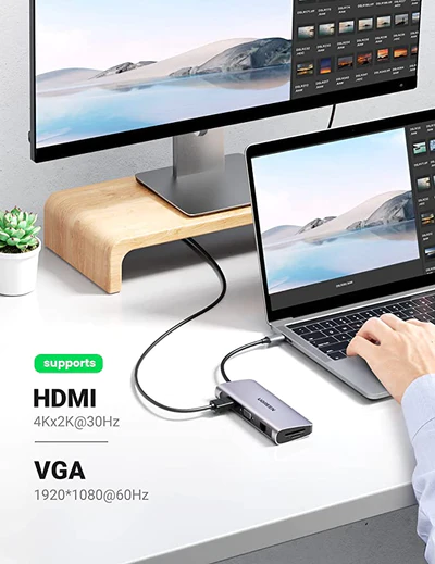 Ugreen USB-C Multi-Port Hub 3xUSB + HDMI1.4 + VGA + RJ45 + Card Reader + 1xUSB-C with Power Delivery 7